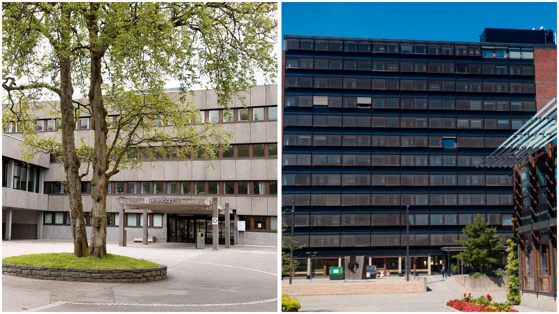 Bildet viser HF-bygget, Universitetet i Bergen og SV-bygget, Universitetet i Oslo. 