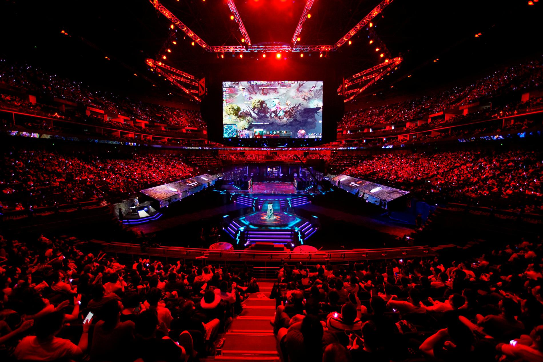 Slik så det ut i Mercedes Benz Arena i Shanghai da Dota 2-turneringen «The International» ble arrangert i august. 