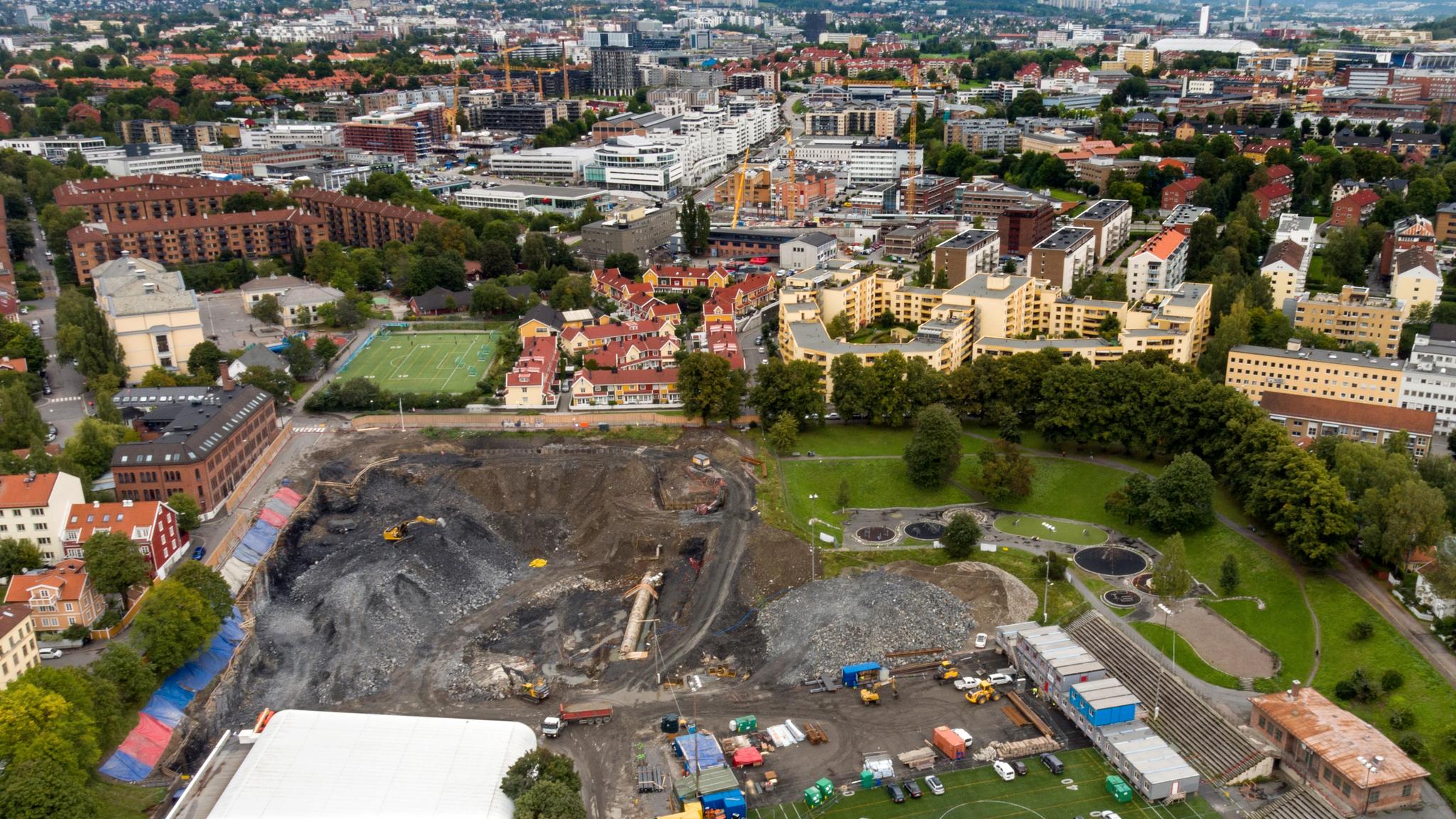 Byggingen av nye Jordal Amfi. Bildet er fra 2018.