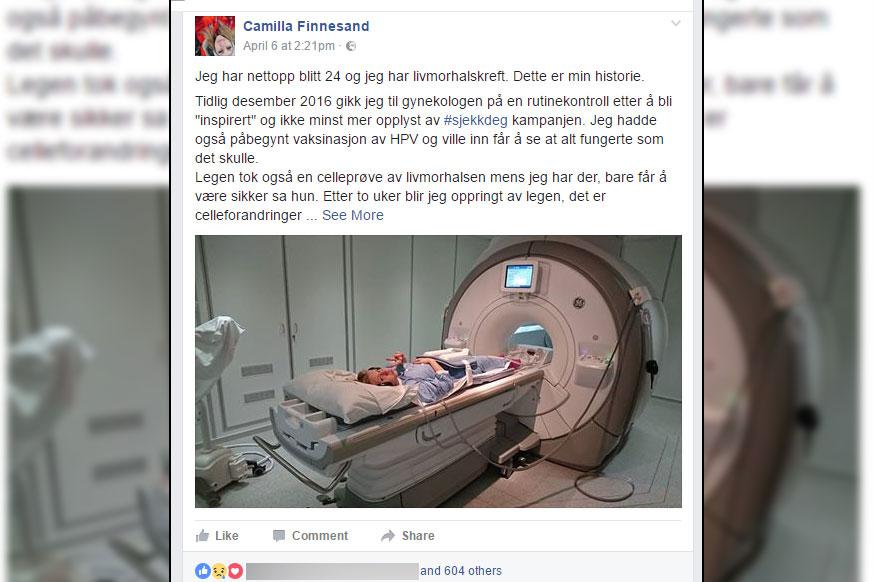  Camilla valgte å fortelle om kreften gjennom Facebook. Responsen har vært enorm. 