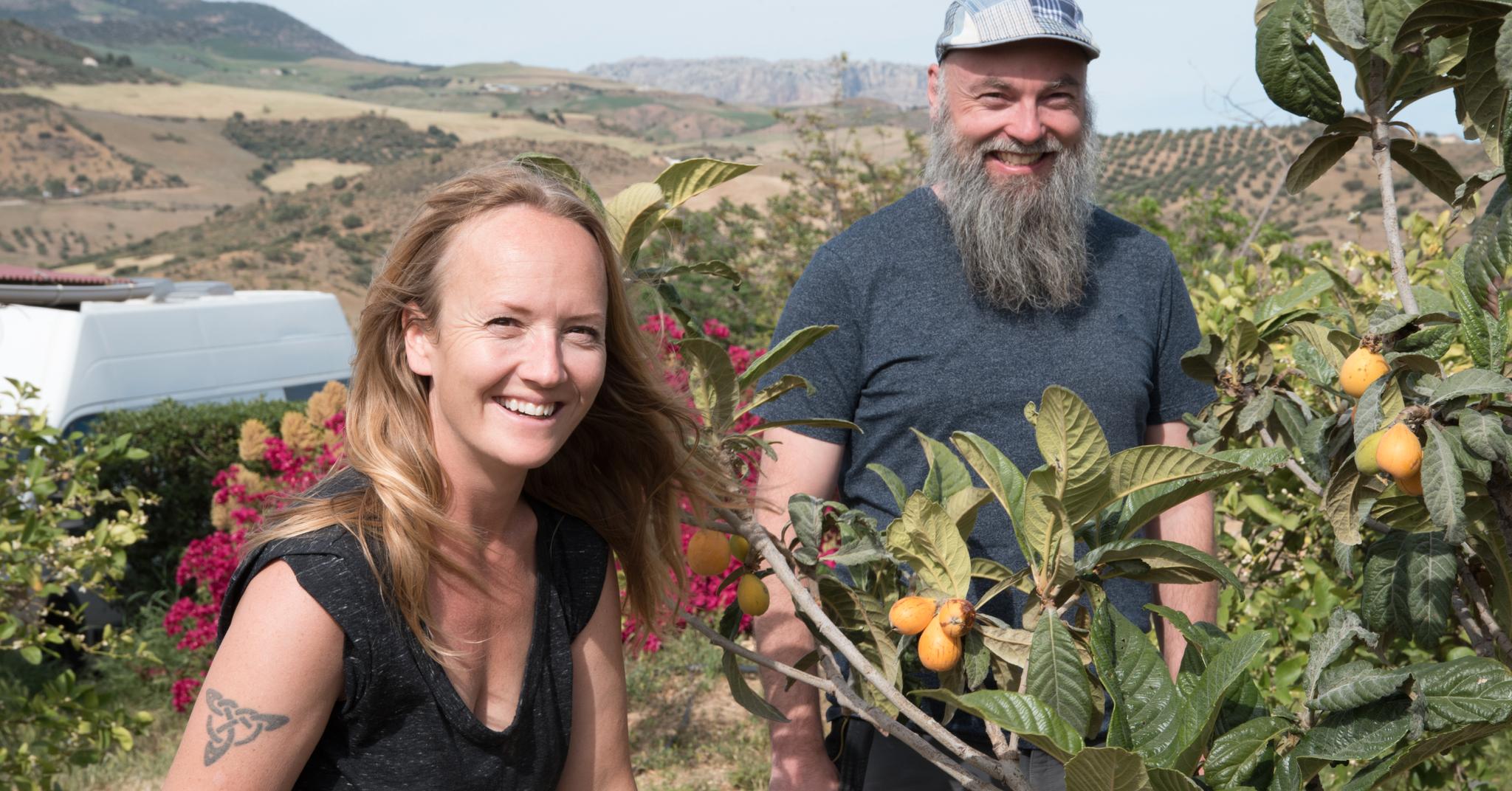 Frukten nisperos smaker som en miks mellom aprikos og pærer, forteller Rebecca Hermansen og Raybond Bakken som driver olivengård i Spania. 