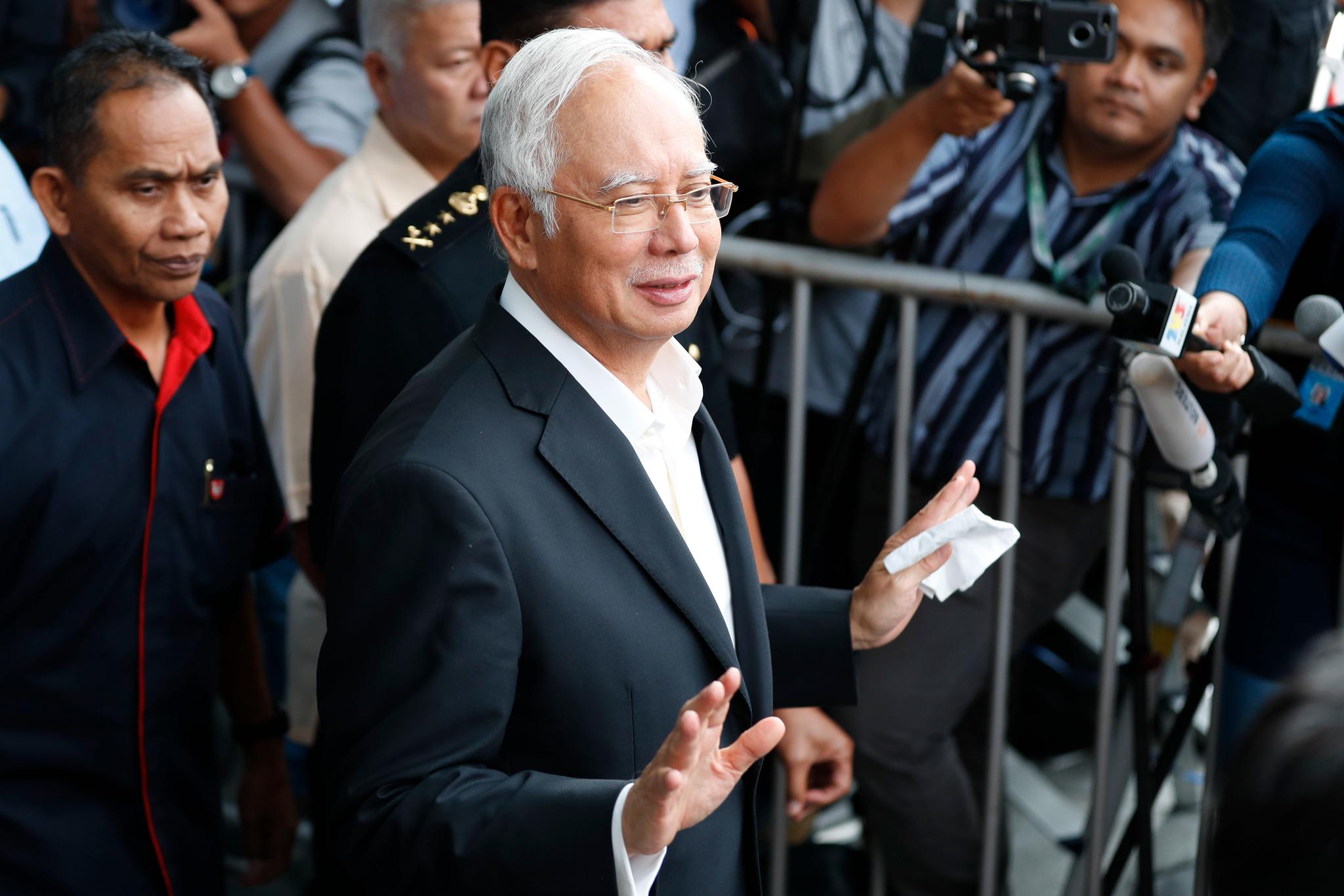 Tidligere statsminister Najib Razak i et møte med pressen i mai, om lag en måned før han ble pågrepet anklaget for korrupsjon. 