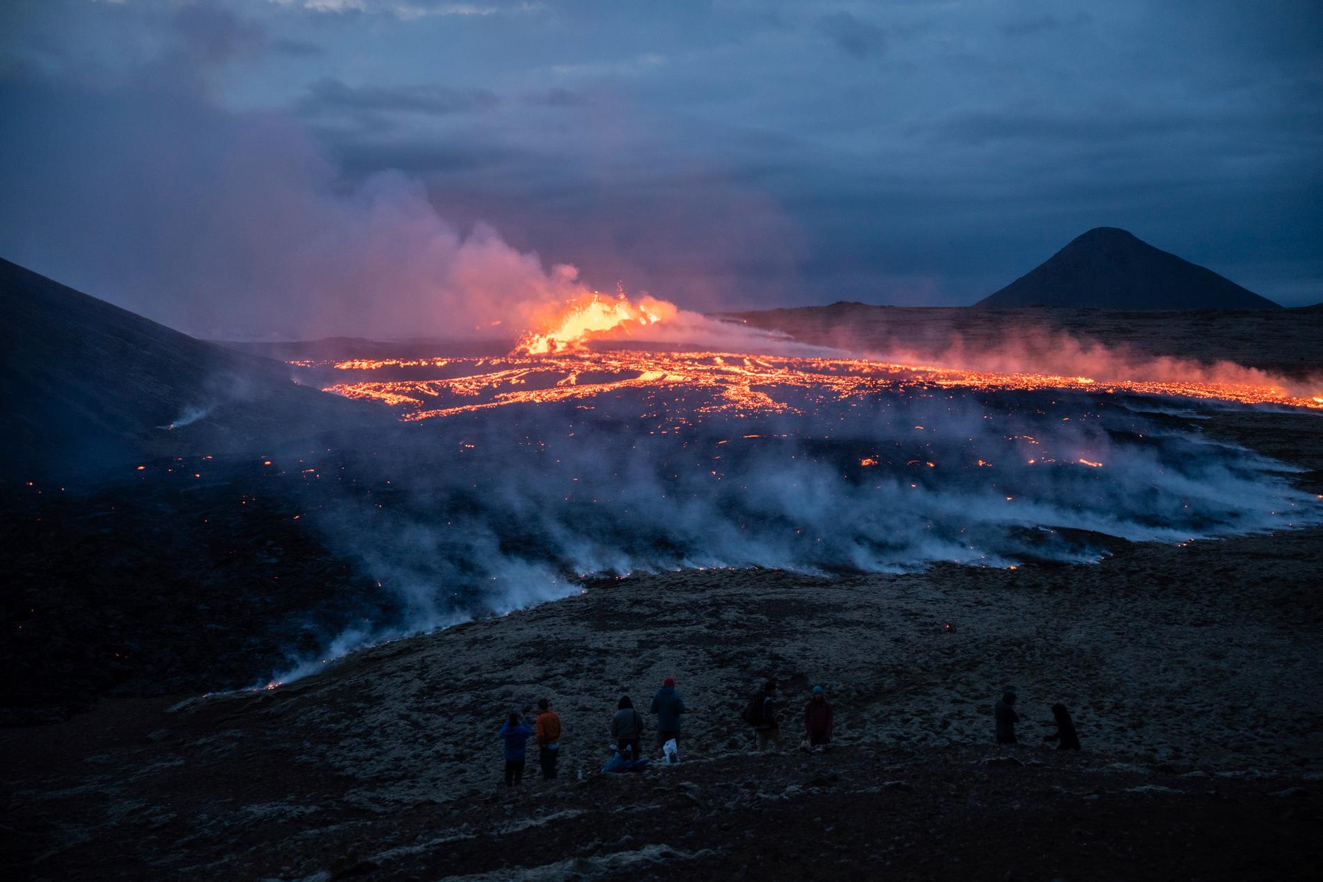 Bildet viser Fagradalsfjell-vulkanen, som hadde utbrudd i juli i år.