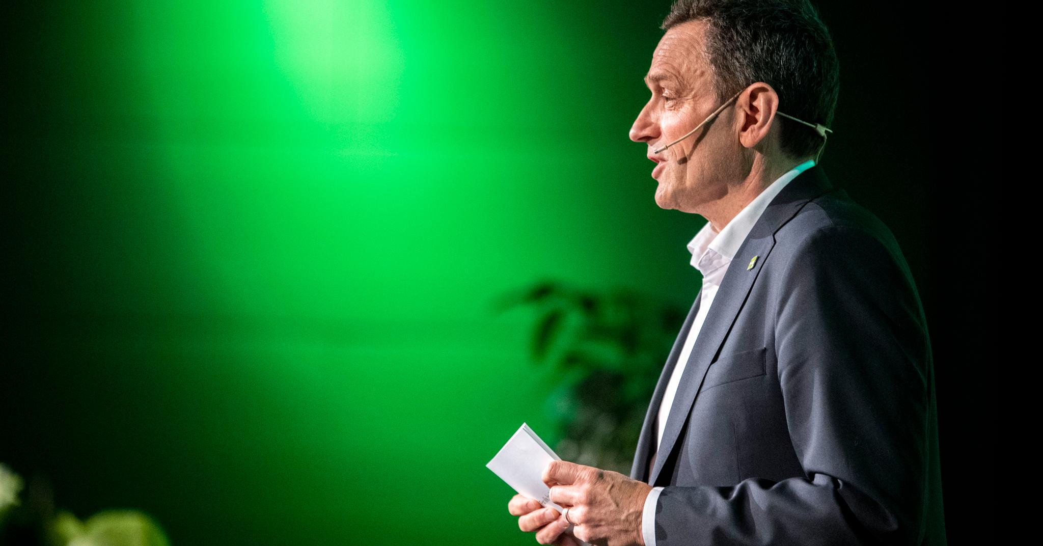 Leder Arild Hermstad i Miljøpartiet De Grønne fikk med seg et solid flertall for EU.