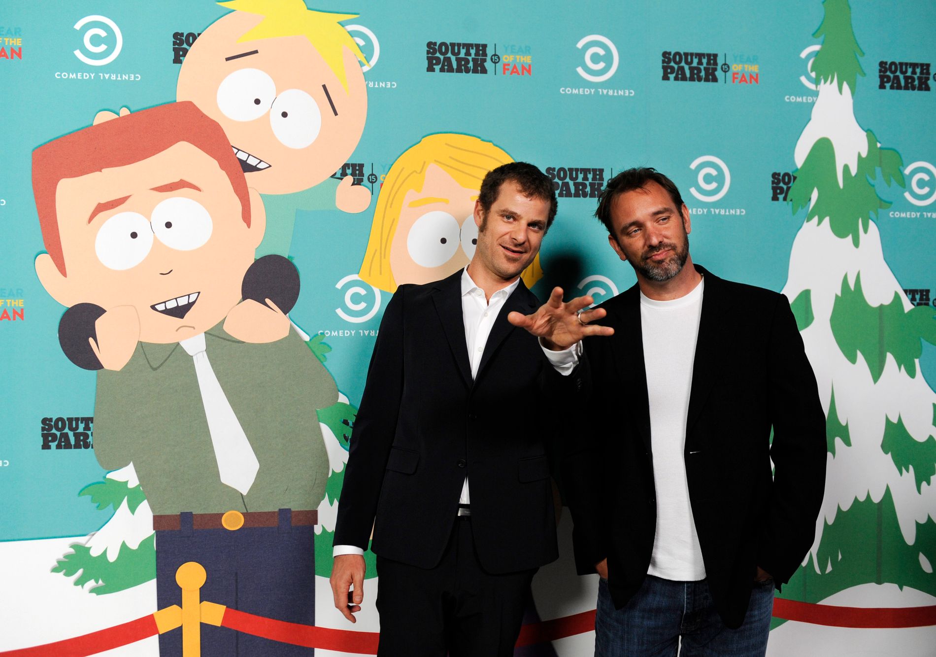 Matt Stone (t.v.) og Trey Parker er personene bak den kjente og kritiserte South Park-serien. 
