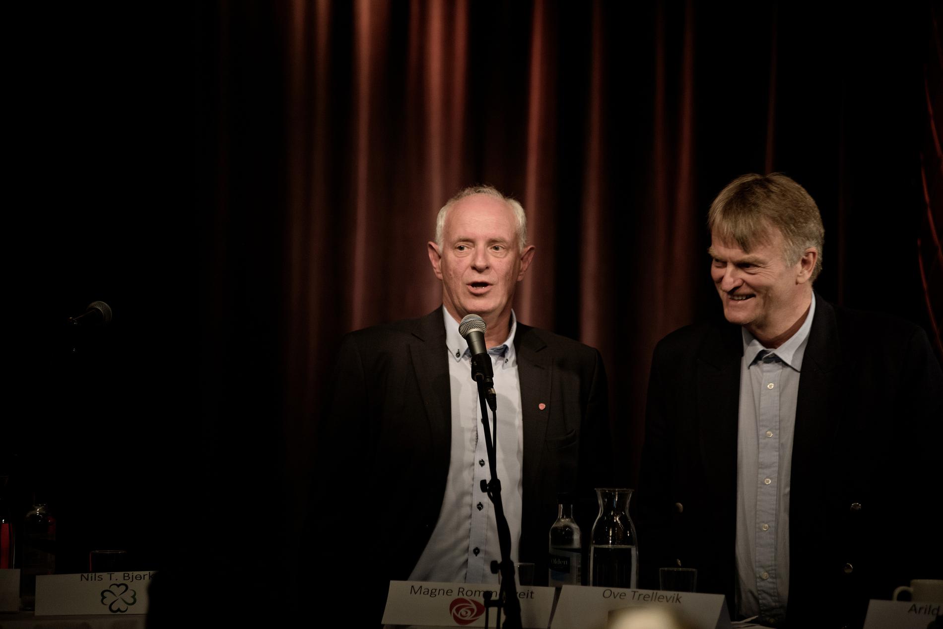 DUELL: Magne Rommetveit og Ap (til venstre) klarer ikke å få flere mandater på BTs hordalandsmåling. Høyres Ove Trellevik er fornøyd med å gjenta resultatet fra 2013. Fredag møttes de to til duell om næringspolitikk i Ole Bull Teater.