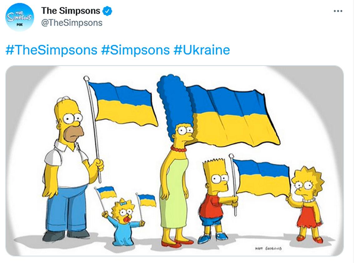 Det russiske angrepet på Ukraina førte til at «The Simpsons» viser sin støtte på Twitter slik. Skjermdump: The Simpsons / Twitter  