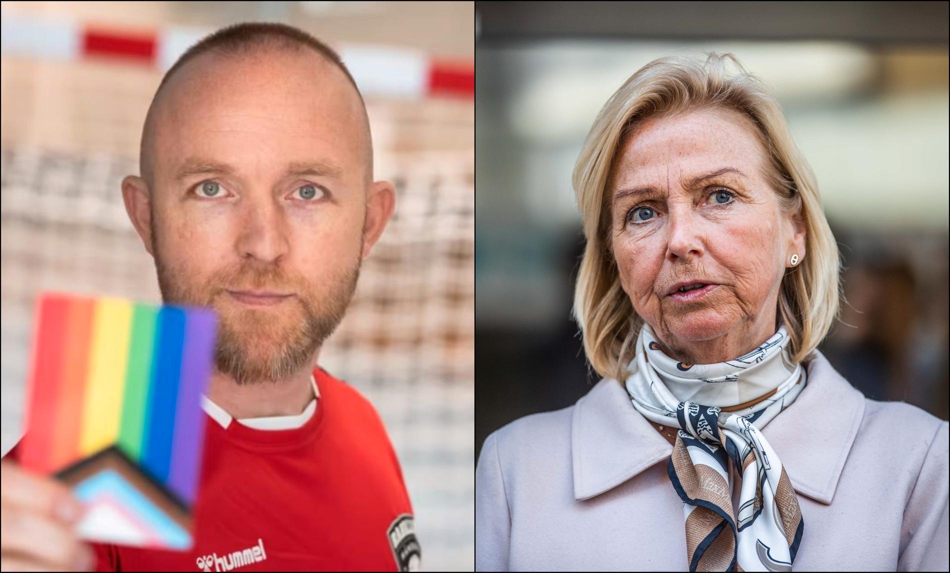 KRITISK: Kristian Stakset-Gundersen er ikke fornøyd med NIFs arbeid og mener debattene om skeive i idretten ender i svada. Til høyre er idrettspresident Berit Kjøll.