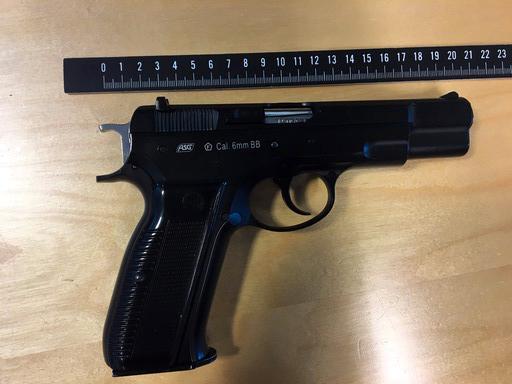 BESLAGLAGT: Denne pistolen hadde høyskolelektoren med seg da han ble pågrepet av politiet søndag. 