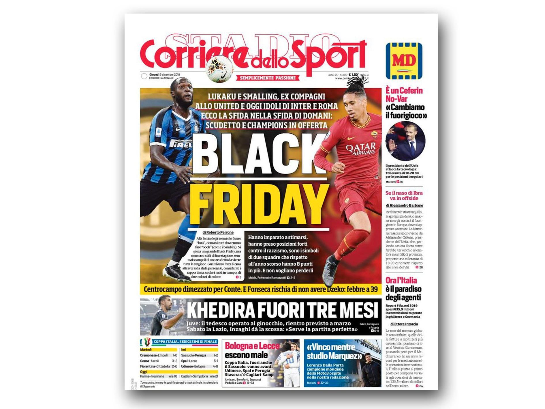 Torsdagens avisforside til Corriere dello Sport har ikke gått upåaktet hen.