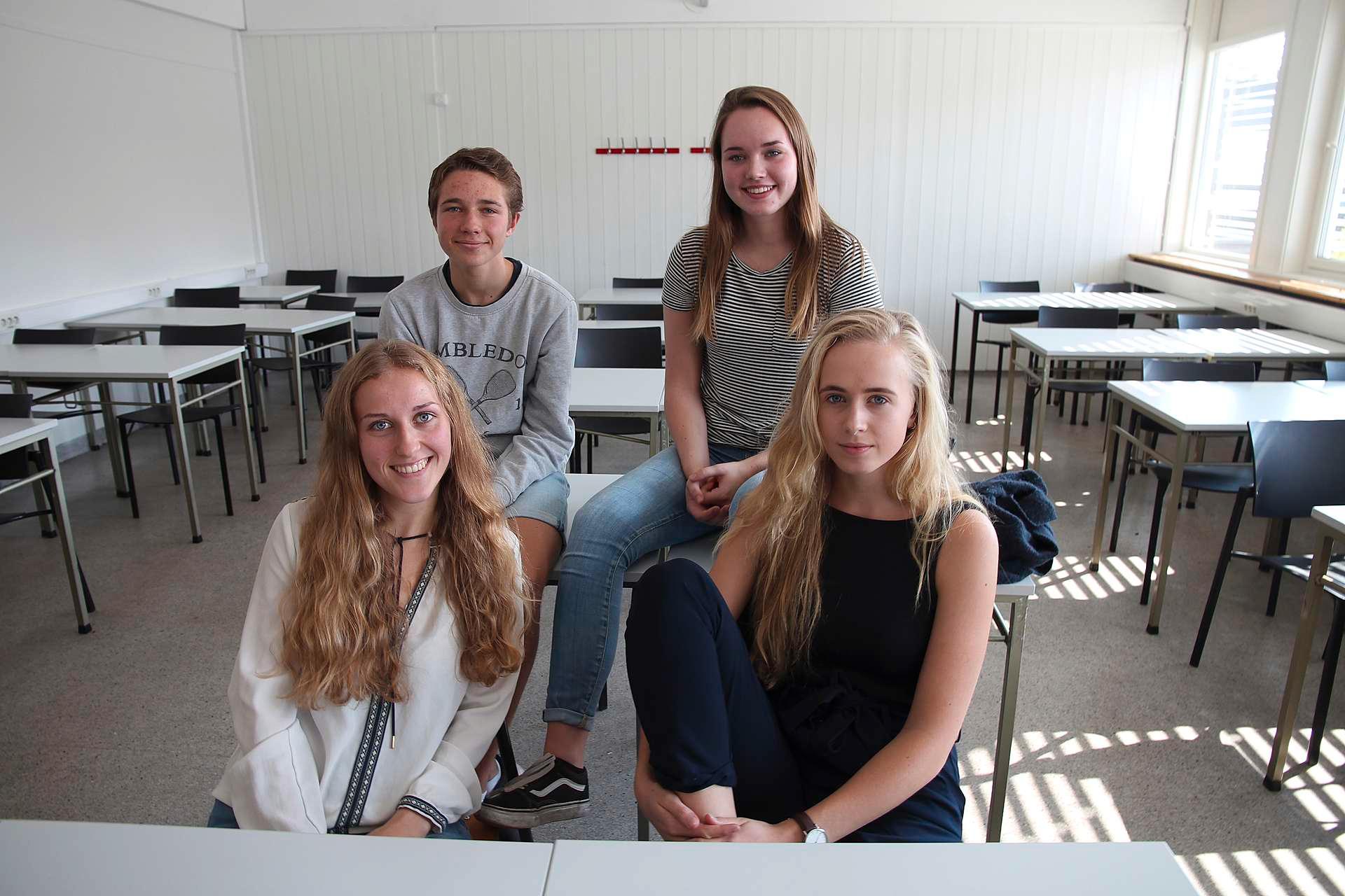 Fra øverst til venstre: Jonas Severinsen (17), Oda Elisabeth Repstad Falch (16), Helene Sofie Vikse-Fanebust (17), Nora Moseid (16).