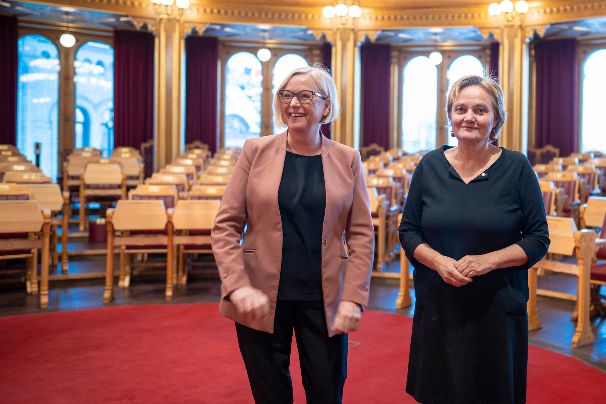 Sps og Aps parlamentariske ledere, Marit Arnstad og Rigmor Aasrud, sier de er lei av det de mener er stor avstand mellom ord og handling i Høyres finanspolitikk.