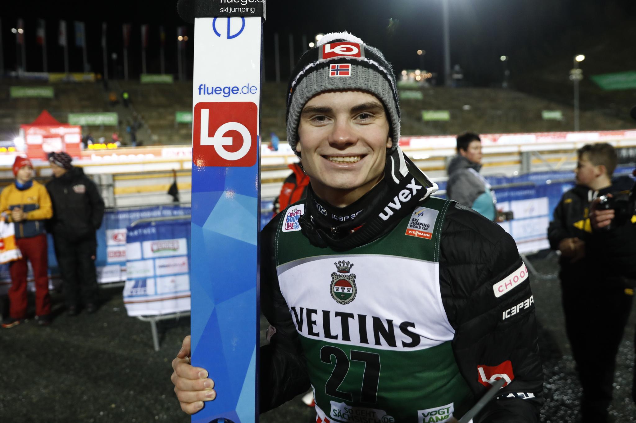Marius Lindvik ble beste nordmann i Engelberg lørdag. 