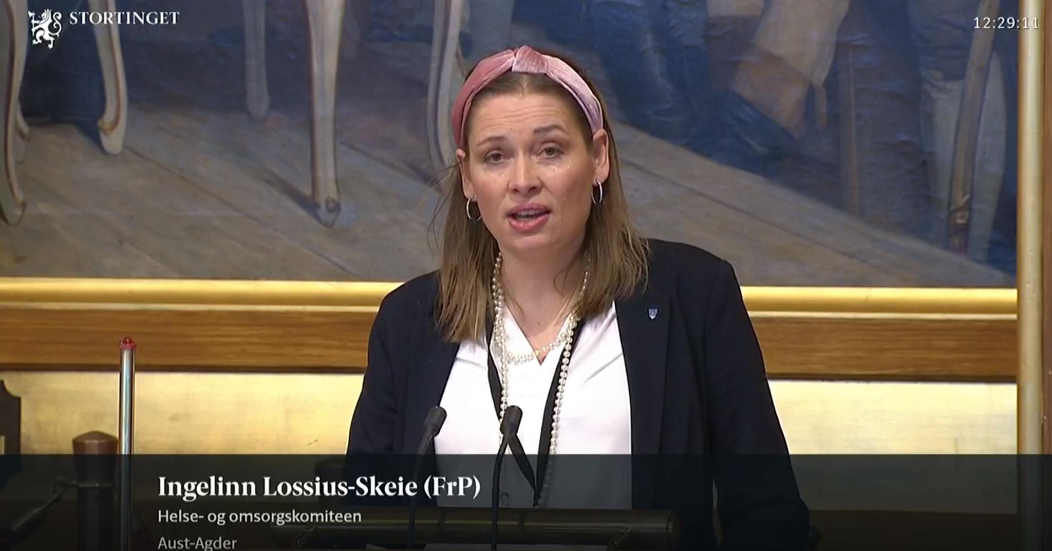 Ingelinn Lossius-Skeie møter på Stortinget for Frp som vara for Åshild Bruun Gundersen i helse- og omsorgskomiteen. Nå er hun suspendert fra partiet lokalt.