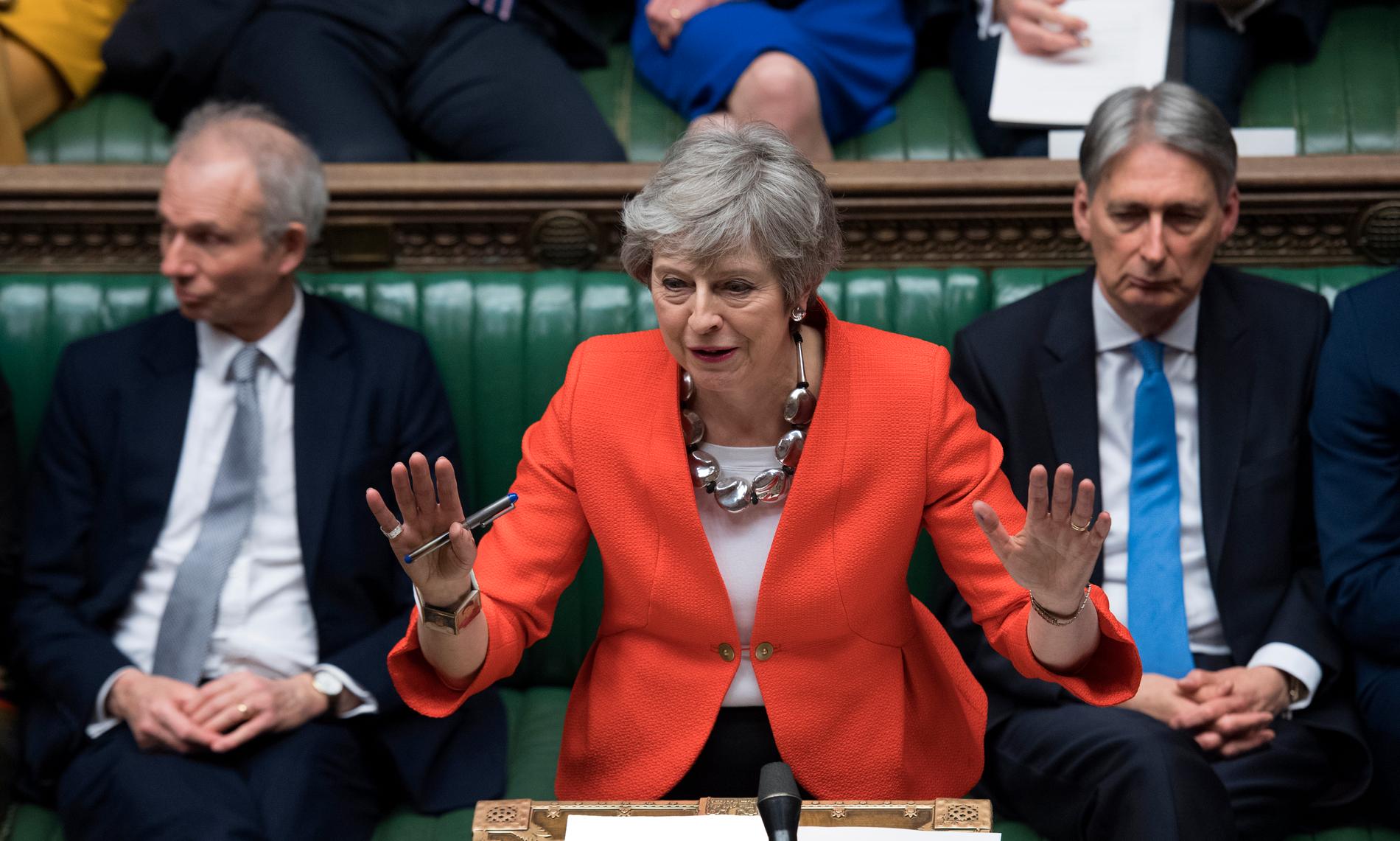 Storbritannias statsminister Theresa May led et sviende nederlag da brexitavtalen kom opp til avstemning på nytt tirsdag kveld. Foto: AP / NTB scanpix
