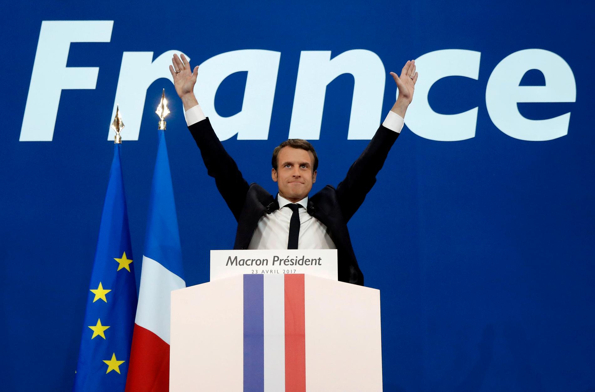 FØRSTE HINDER: Liberale Emmanuel Macron er klar favoritt til å bli ny president i Frankrike, etter han vann første runde i det franske presidentvalet. Men utan fleirtal i nasjonalforsamlinga vil han få problem med å få gjort noko, skriv BT på leiarplass.