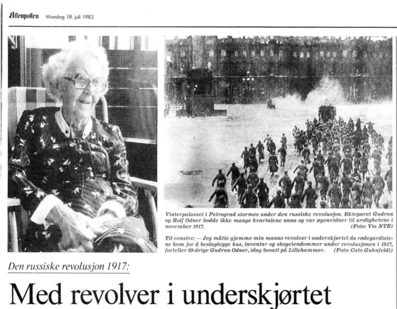 Artikkelforfatter Cato Guhnfeldt, mangeårig journalist i Aftenposten, intervjuet Gudrun Odner i 1983 - halvannet år før hun døde.
