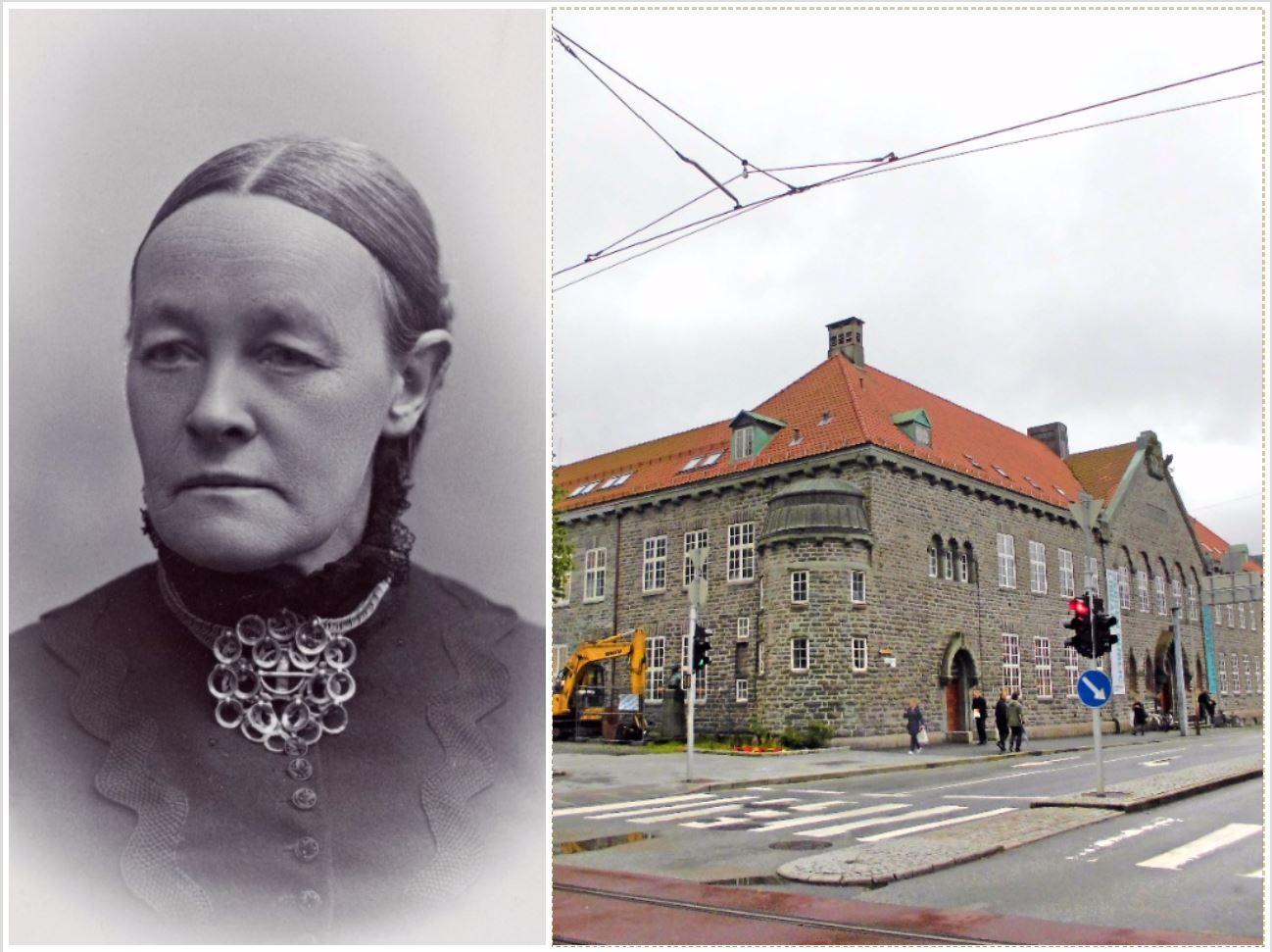  100 ÅR: Bergen offentlige bibliotek markerer i år 100-årsjubileum for Hovedbiblioteket. Valborg Platou (innfelt), Norges første biblioteksjef, beredte grunnen for at bygget ble reist.   