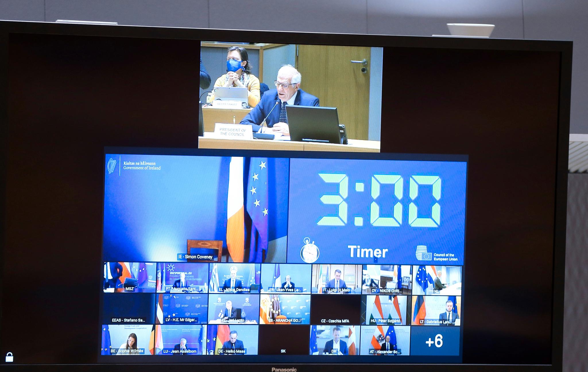 EUs utenriksministre deltar på et videomøte mandag 19. april. Der diskuterer de blant annet helsetilstanden til Navalnyj. 