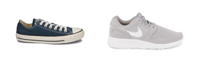 4 **Klassisk blå Converse 699 kr, grå og hvite Nike med enkelt design 799 kr. Foto: Produsentene**