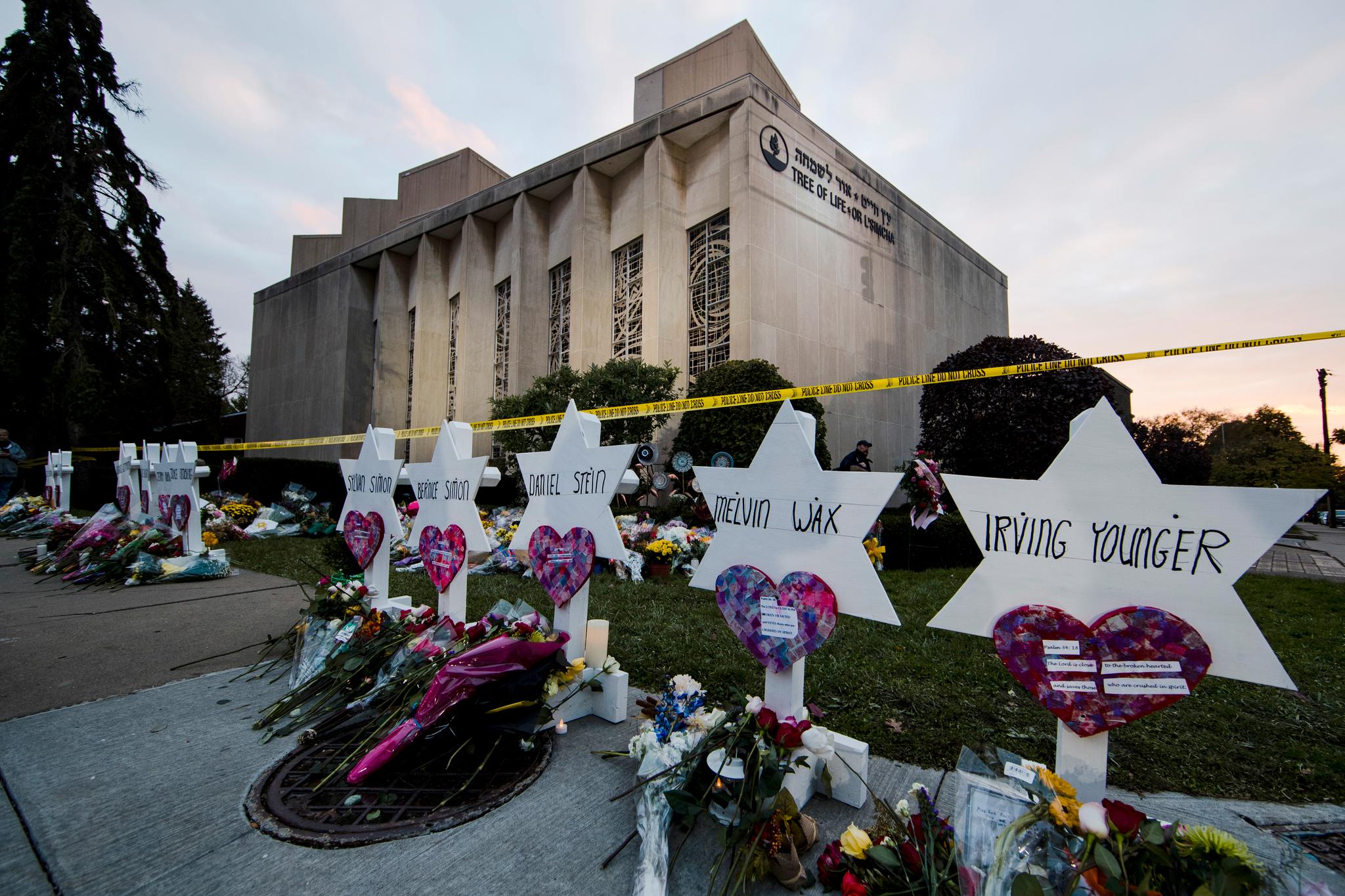 Tree of Life-synagogen i Pittsburgh, der massakren fant sted i oktober i fjor. Foto: Matt Rourke / AP / NTB scanpix
