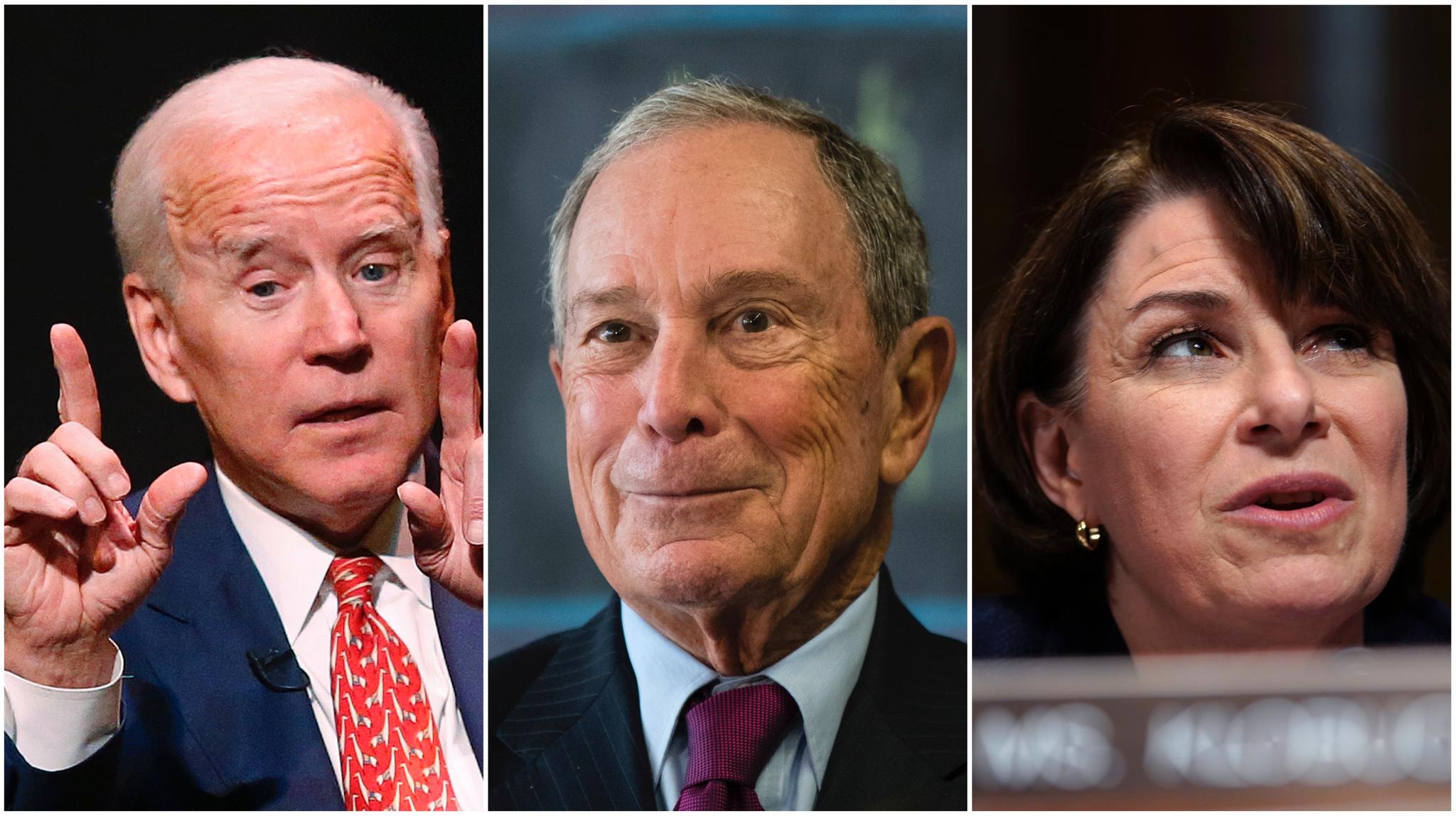 Fra venstre: Joe Biden, Michael Bloomberg, Amy Klobuchar.