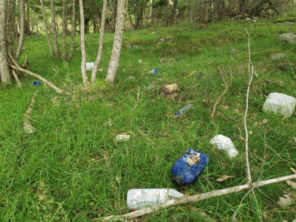  Masse søppel som har blåst langt opp på land på Buøyna. 