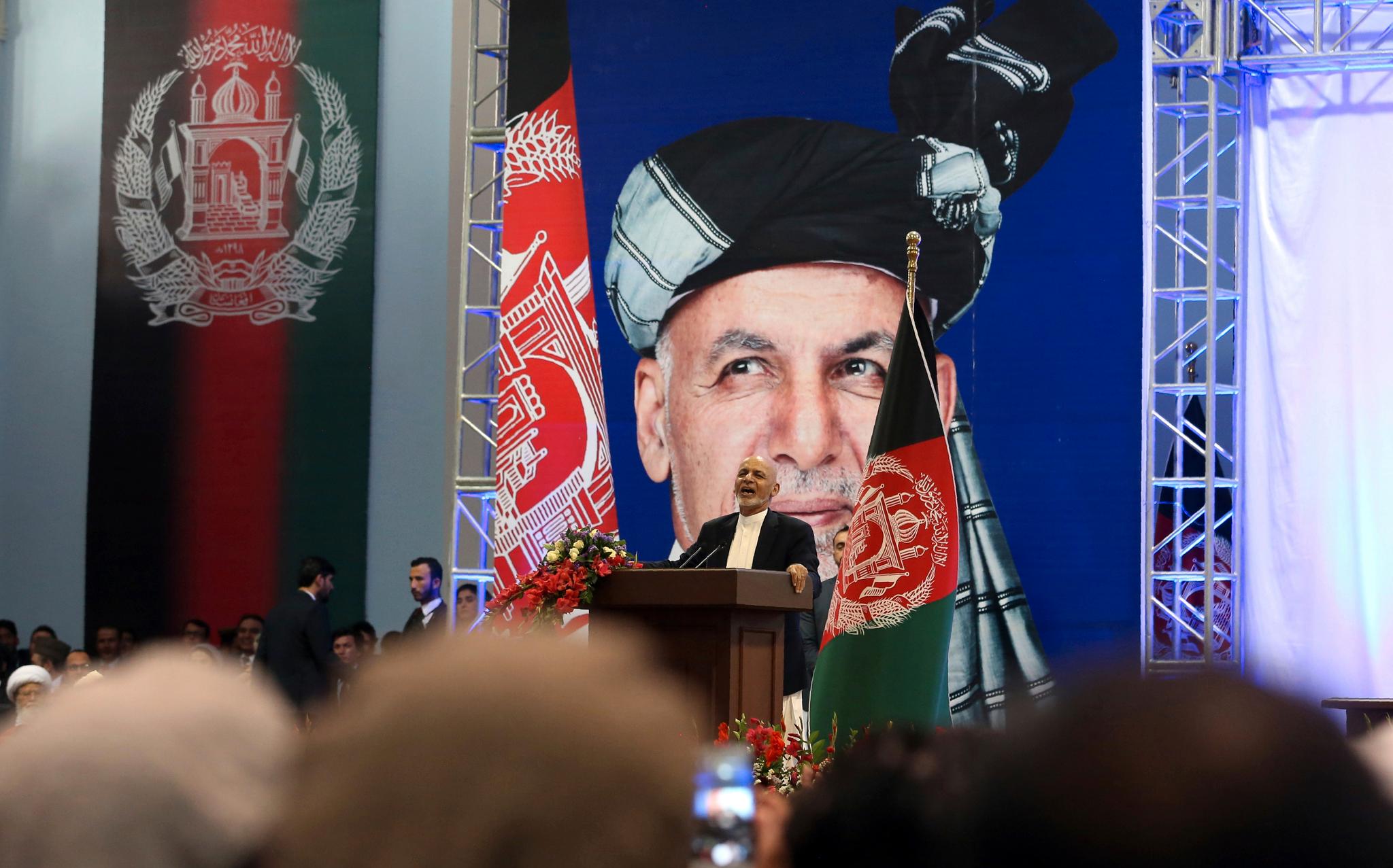 Presidentkandidat Ashraf Ghani taler under den første dagen av valgkampen i Kabul i Afghanistan søndag 28. juli 2019. 