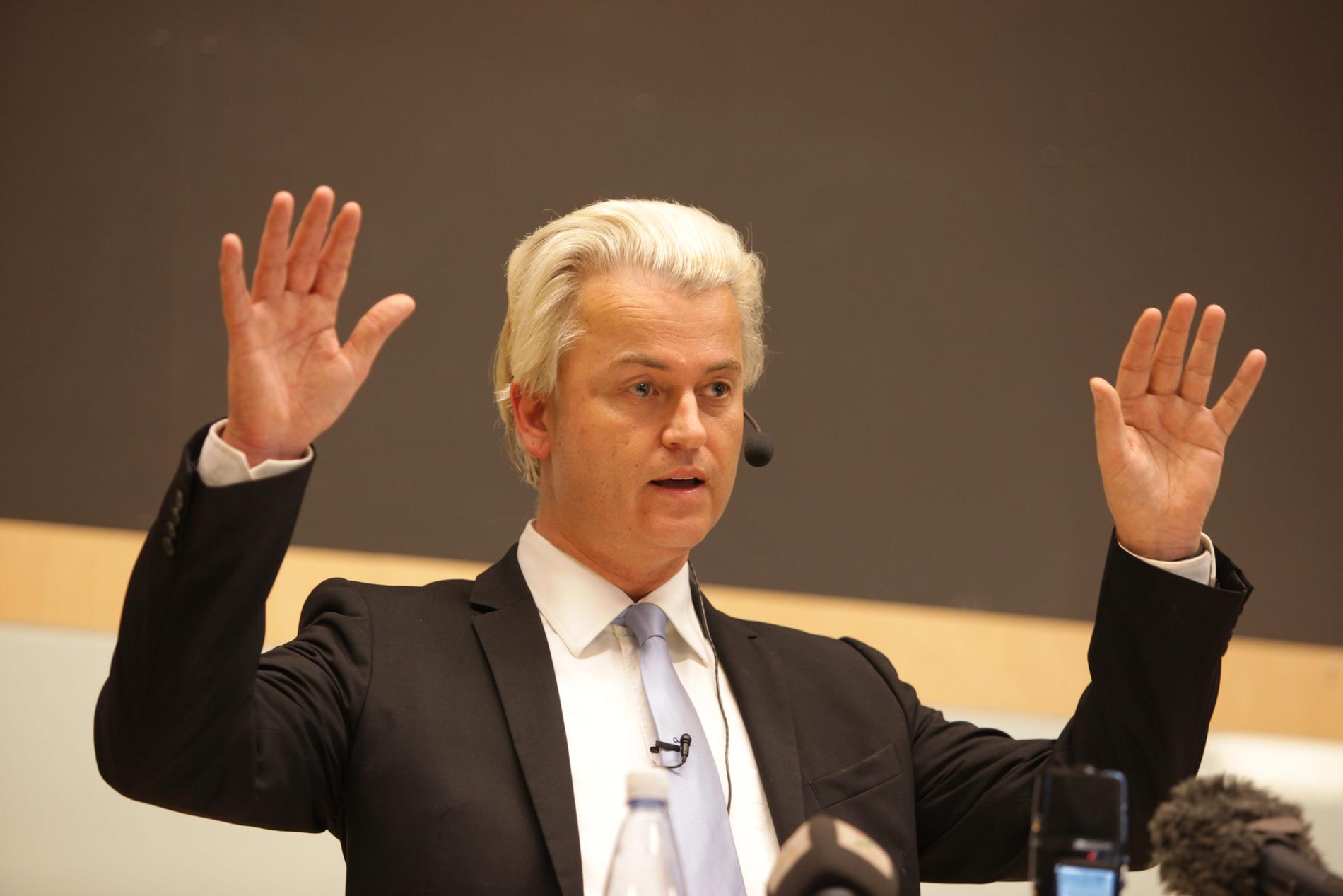 FRIHETSPARTIET: Lederen for det nederlandske Frihetspartiet, innvandringskritiske Geert Wilders, krever at også Nederland holder folkeavstemning om EU.