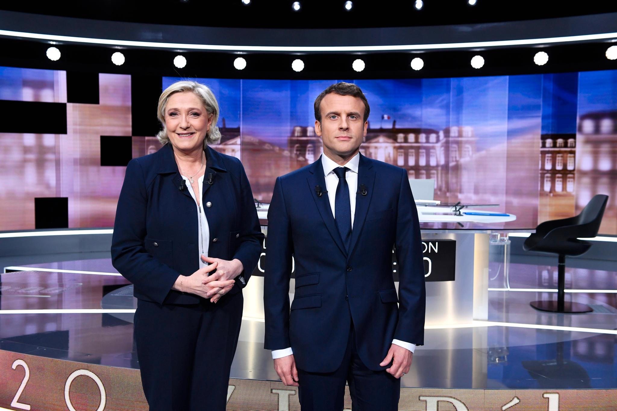 Foran andre valgomgang til det franske presidentvalget i 2017 sto det mellom disse to. Nå går det mot omkamp mellom Nasjonal Samlings Marine Le Pen og Emmanuel Macron i 2022.