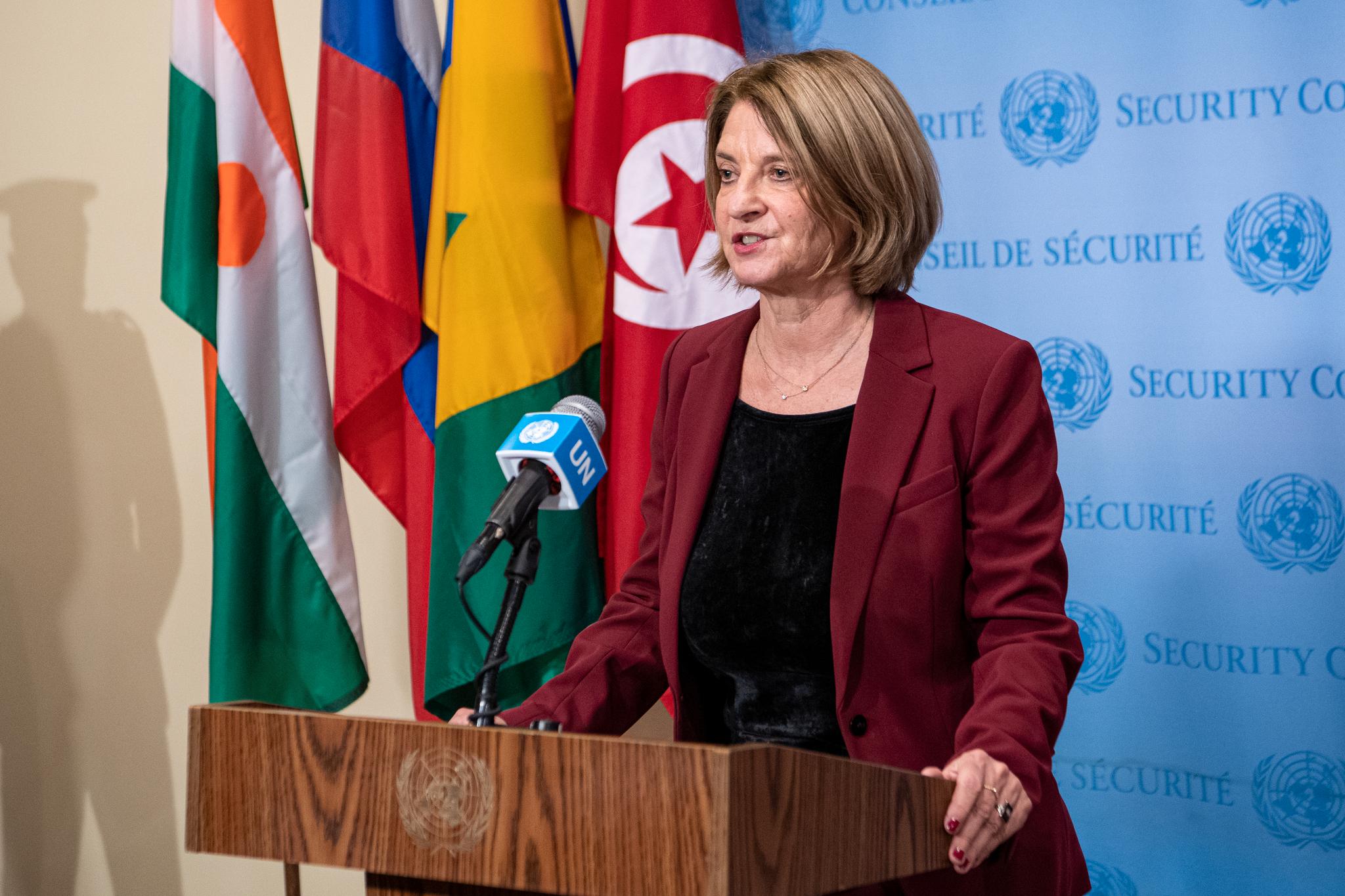 FN-ambassadør Mona Juul under en seremoni da Norge fikk en av plassene i FNs sikkerhetsråd for ett år siden. 