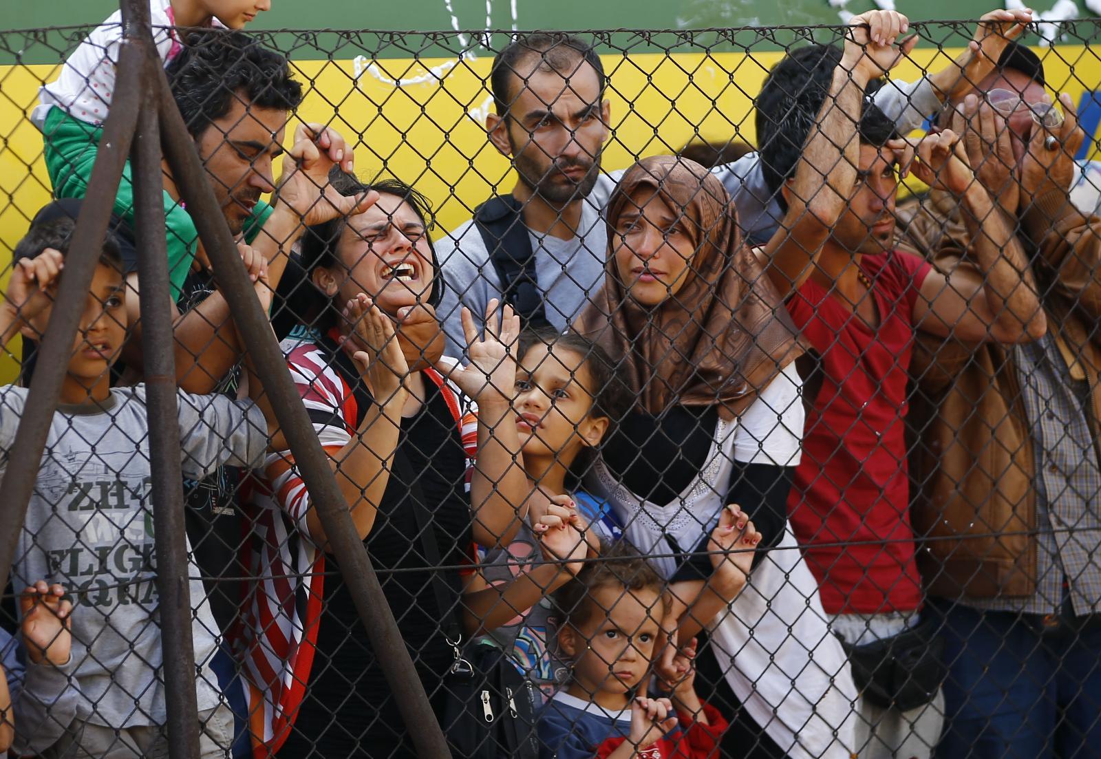 Syriske flyktninger på jernbanestasjonen i ungarske Bicske.