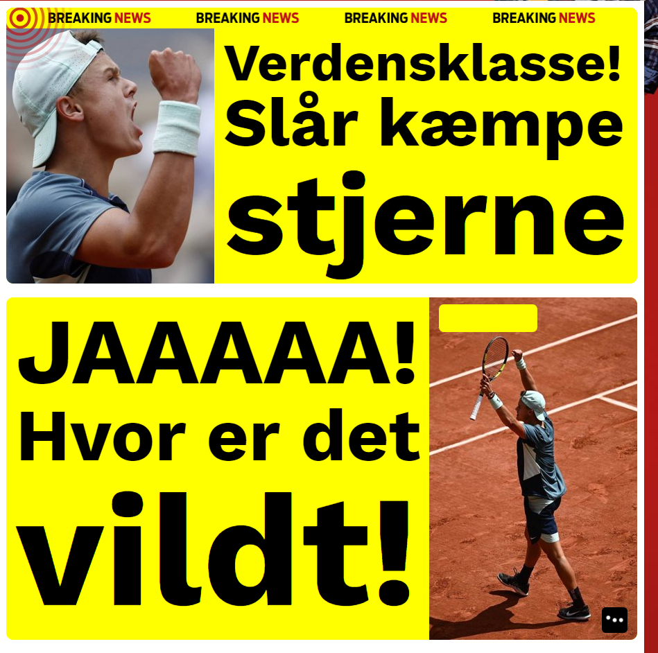 DANSK JUBEL: Ekstra Bladet var i eufori etter Holger Runes seier mot  Stefanos Tsitsipas.
