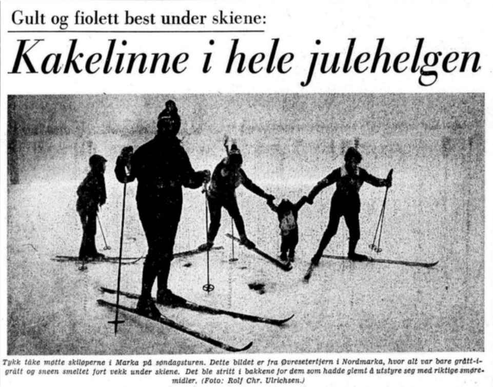 Aftenpostens forside ga verdifulle smøretips til dem som prøvde seg på det dårlige skiføret i 1974 da mildværet inntraff.