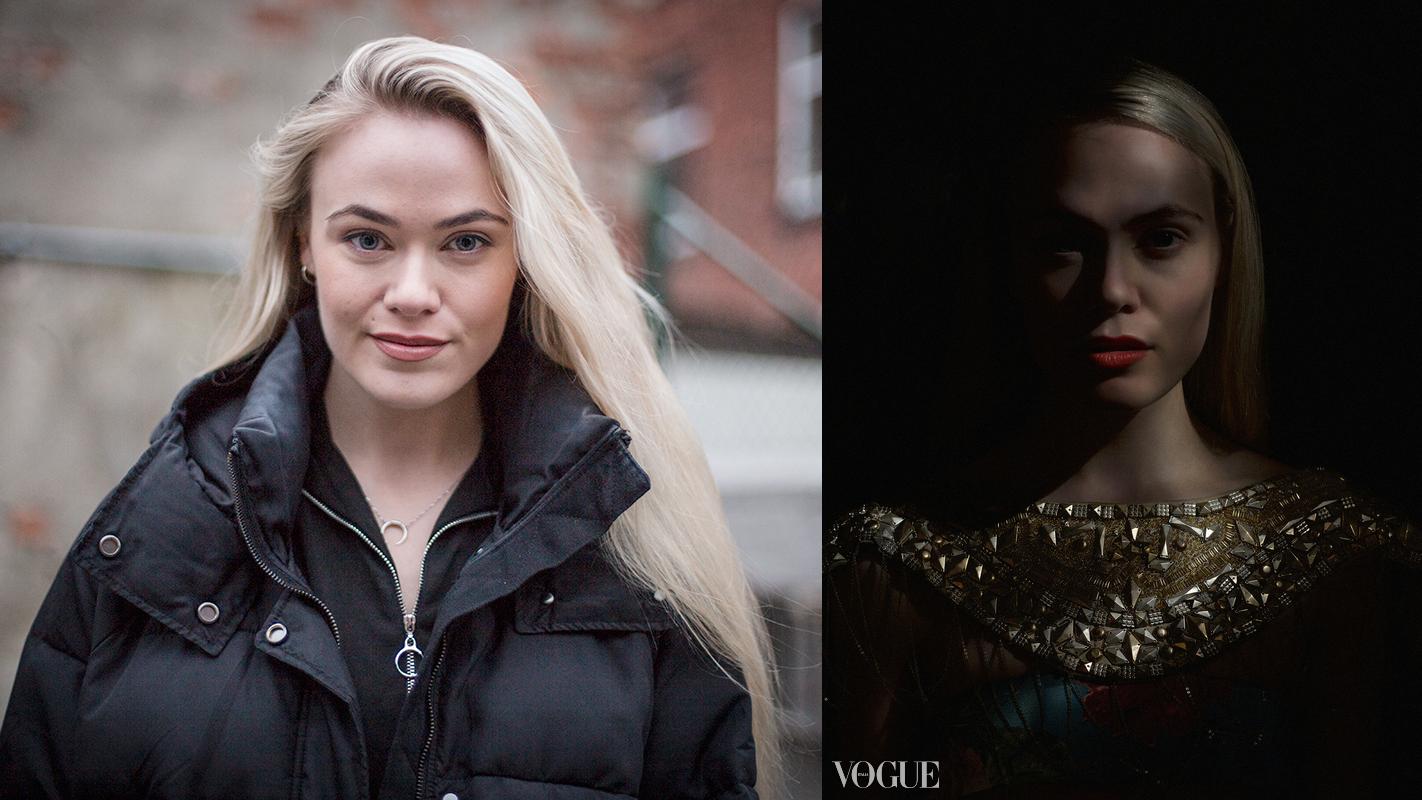 Kristiansandsjenta Jeanett er fotografert for Vogue Italia. Foto venstre: Lena Rustan Fidjestad. Foto Vogue: Dag Knudsen