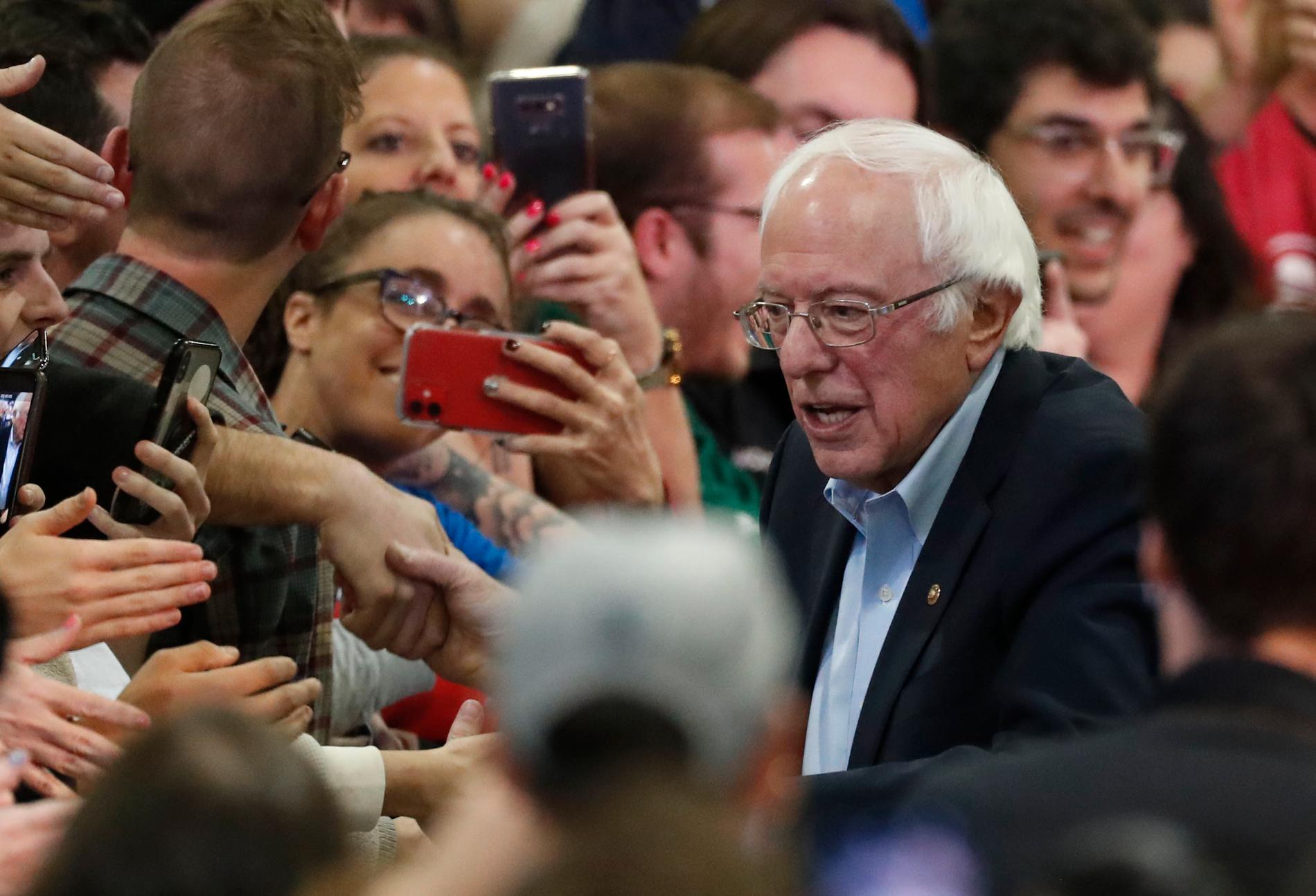 Senator Bernie Sanders under et valgmøte i Denver i Colorado.