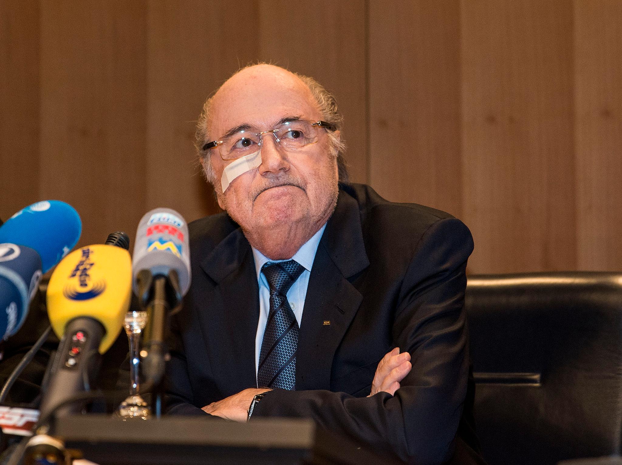 Sepp Blatter på mandagens pressekonferanse.