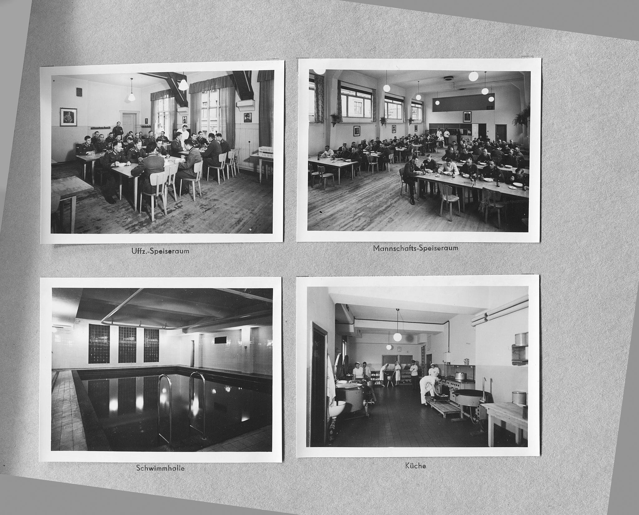  Ruseløkka skole fikk storkjøkken, spisesal og en stor svømmehall, populær blant tyske SS-offiserer. De fire bildene er fra et fotoalbum det tyske befalet ga i julegave til soldatene i Oslo julen 1942.