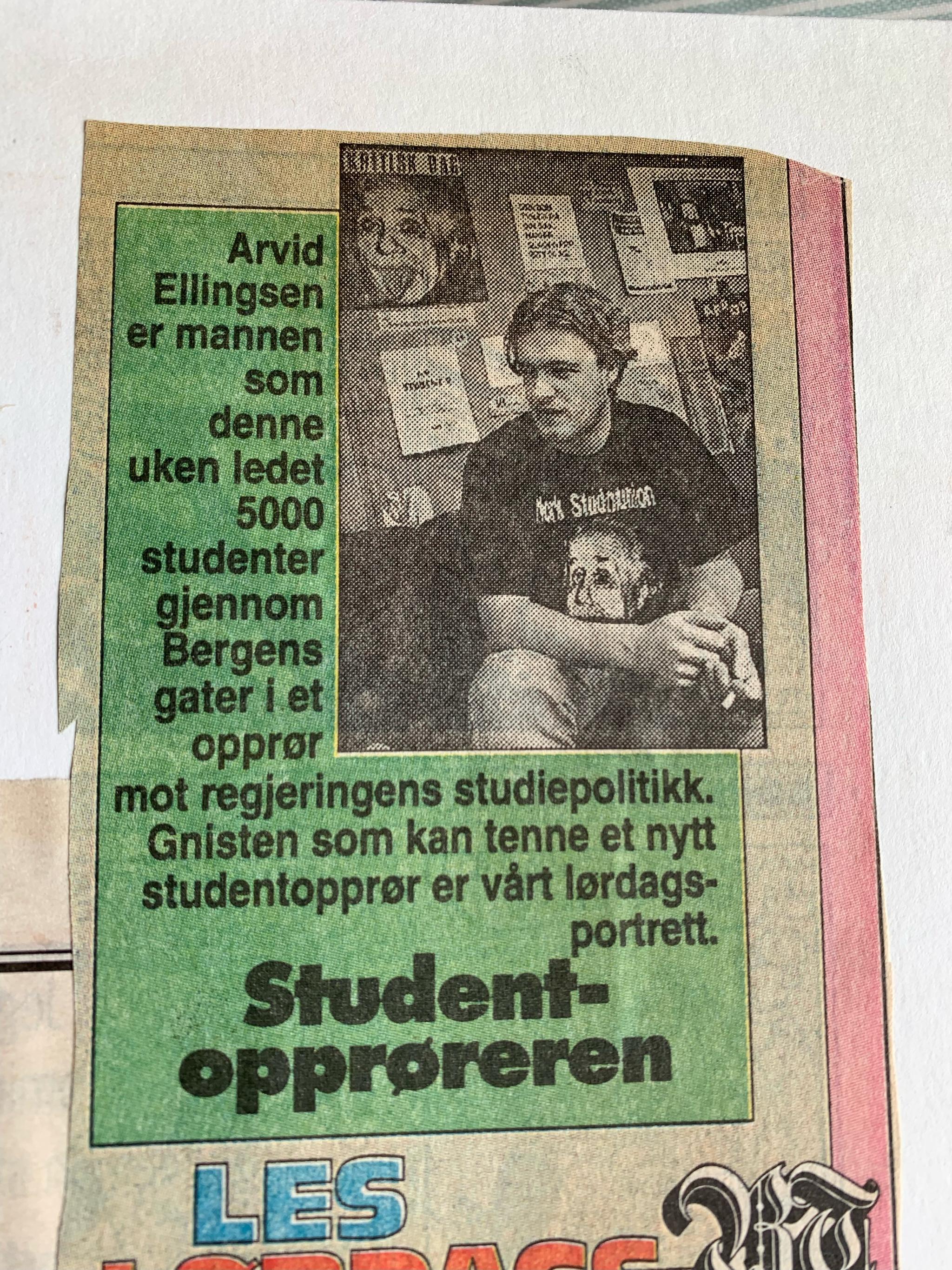En ung Arvid Ellingsen ble portrettet av Bergens Tidende i 1993. Overskriften lød «Student-opprøreren».