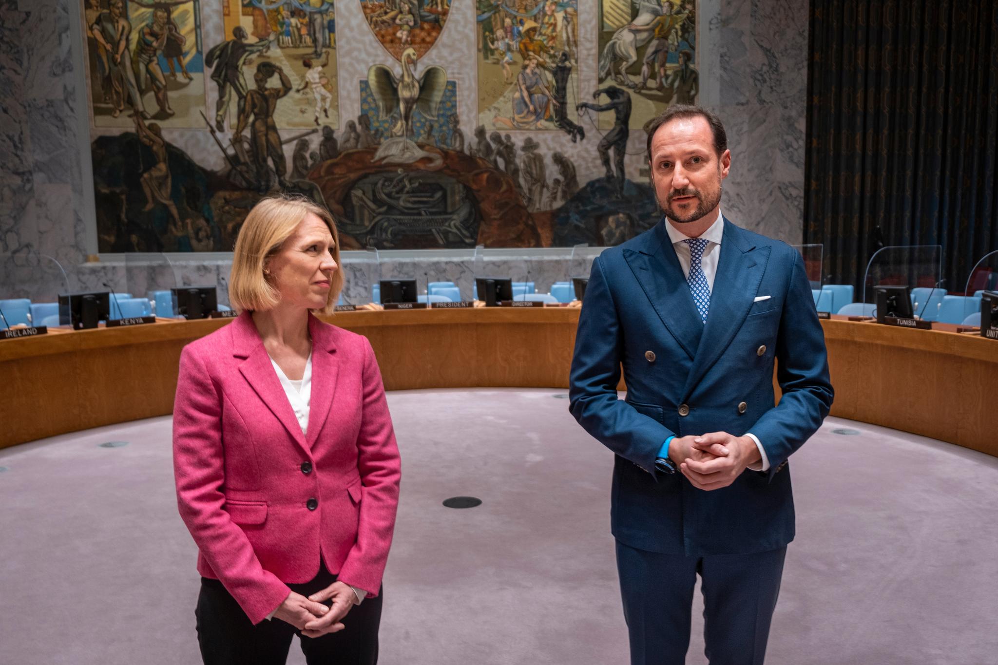 Utenriksminister Anniken Huitfeldt og kronprins Haakon besøkte Sikkerhetsrådet i New York denne uken.