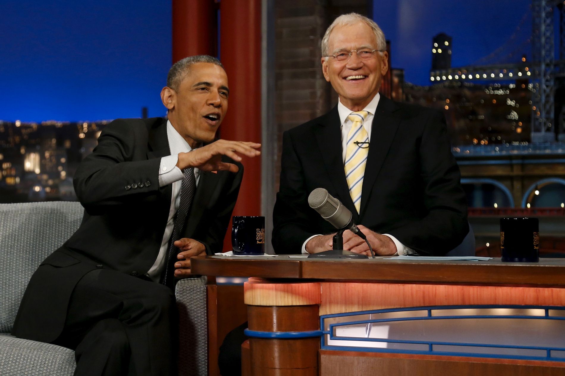 Barack Obama har også vært gjest hos David Letterman tidligere. Her i 2015. 