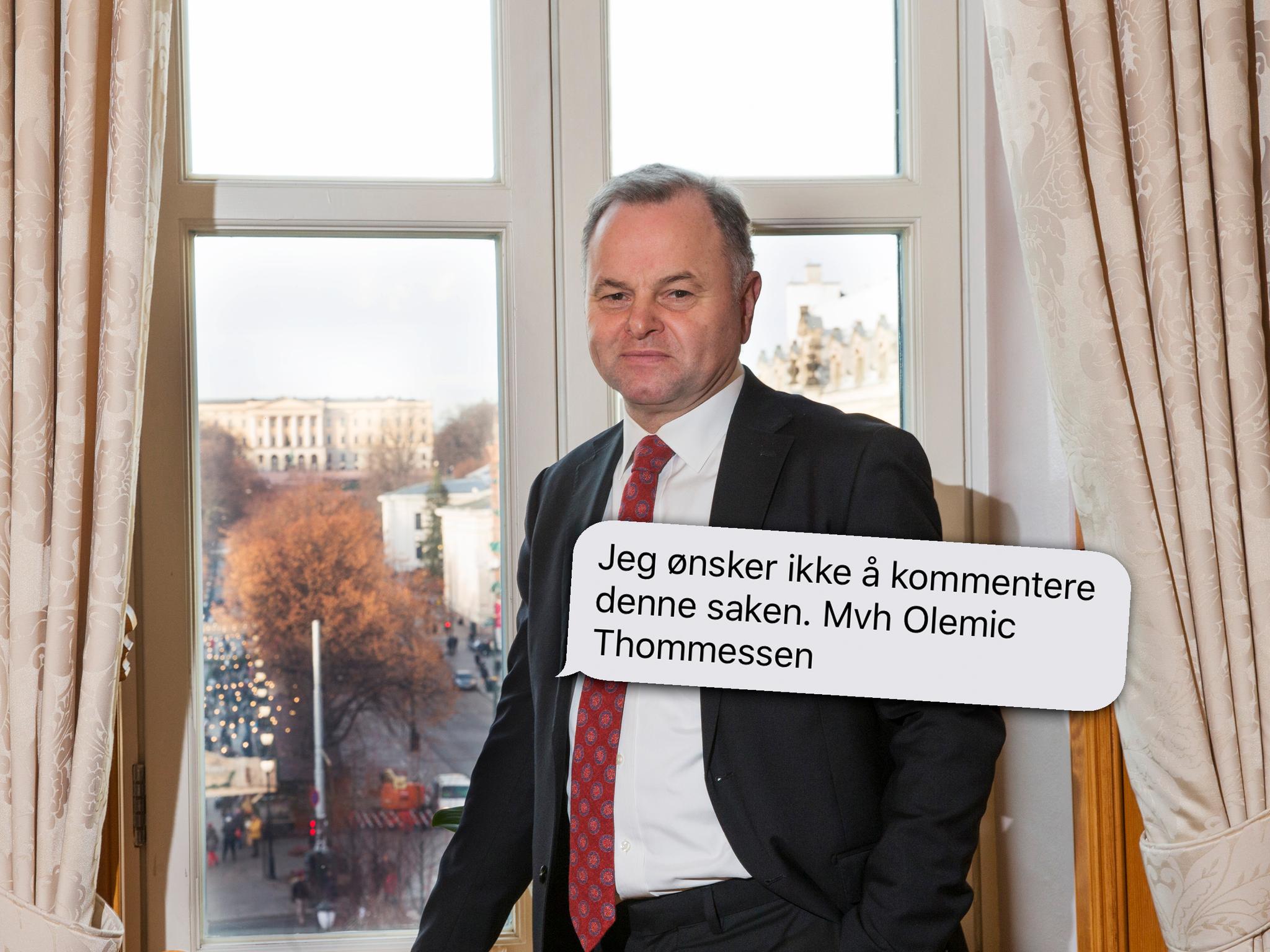  Stortingspresident Olemic Thommessen (H) vil ikke kommentere kritikken fra kontroll- og konstitusjonskomiteen har av Stortingets direktør Ida Børresen.   