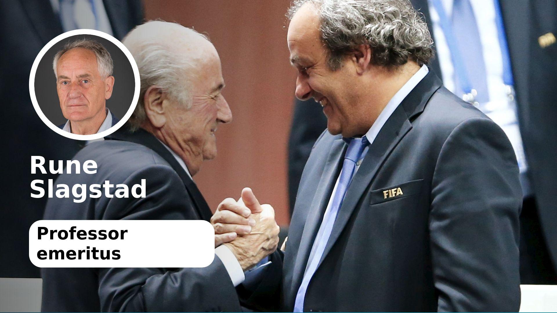  I 2015 ble FIFA-president Sepp Blatter (t.v.) gratulert med gjenvalget av UEFA-president Michel Platini. Siden ble de begge utestengt fra all FIFA-aktivitet, og Platini kalte sin gamle beskytter for «den største egoist jeg noen gang har truffet.» 