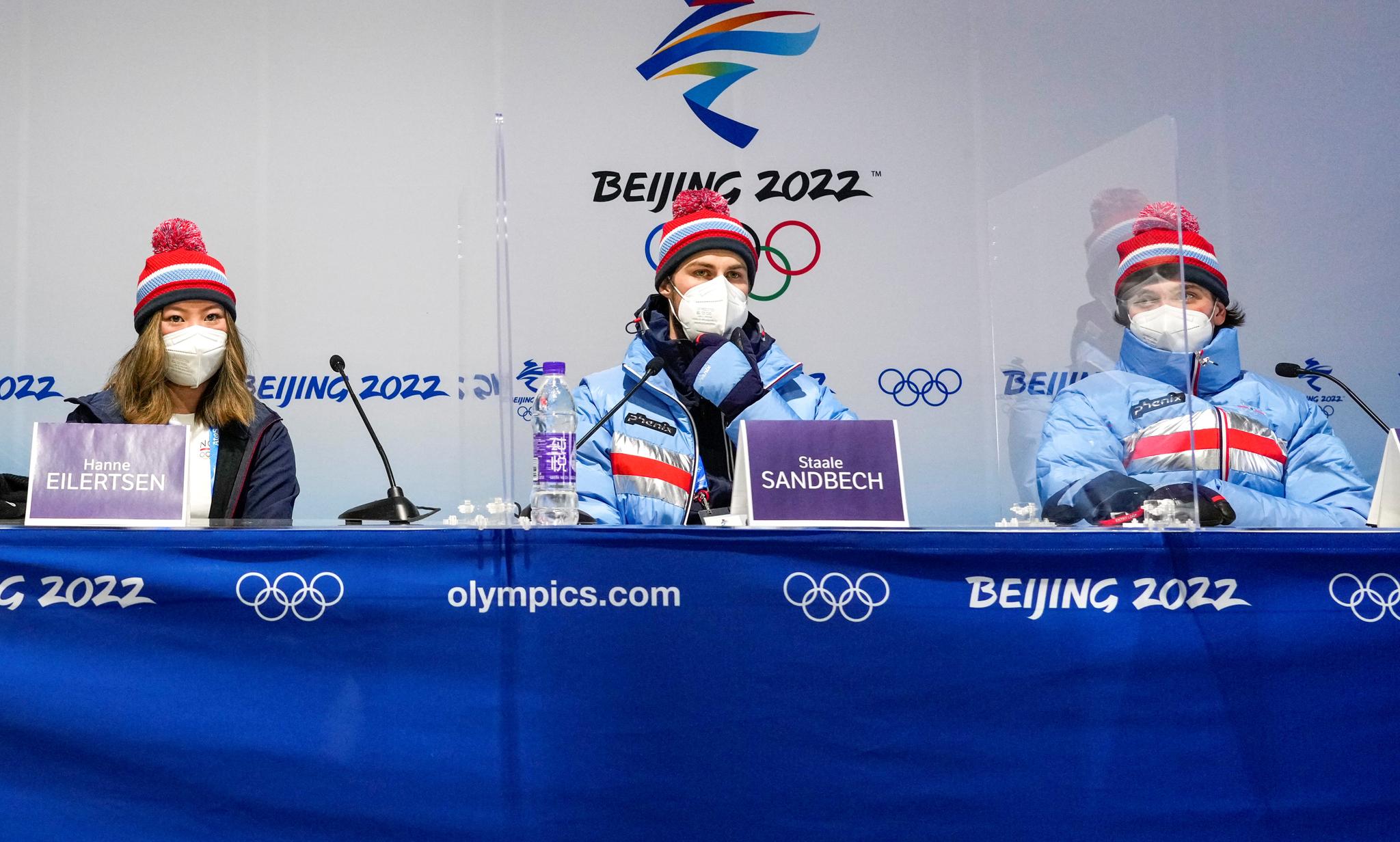 KREVENDE OL: Hanne Eilertsen (fra venstre), Ståle Sandbech og Marcus Kleveland under et pressetreff i OL i februar. 