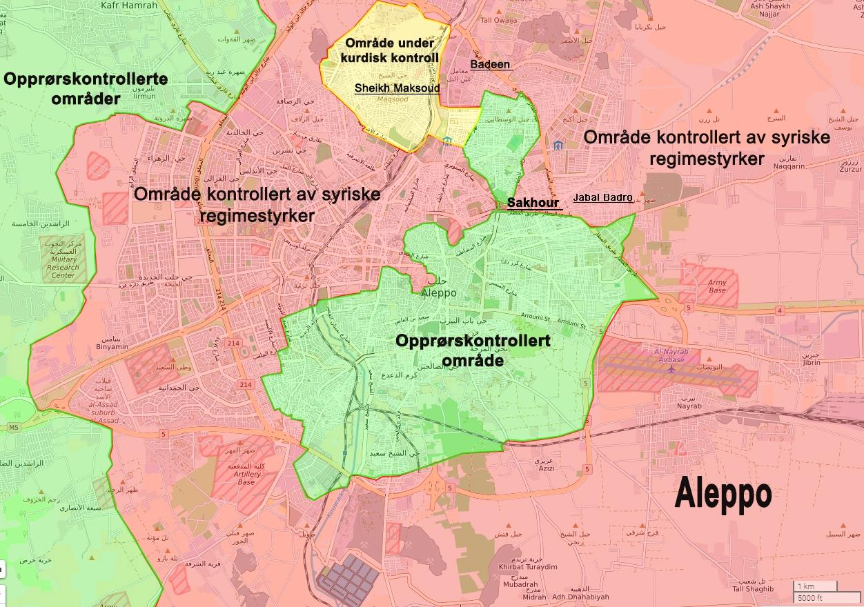 Liveuamaps siste oppdateringer viser at Assad-styrkene har tatt kontrollen over Sakhour og laget en korridor som splitter opprørsstyrkene i Øst-Aleppo.