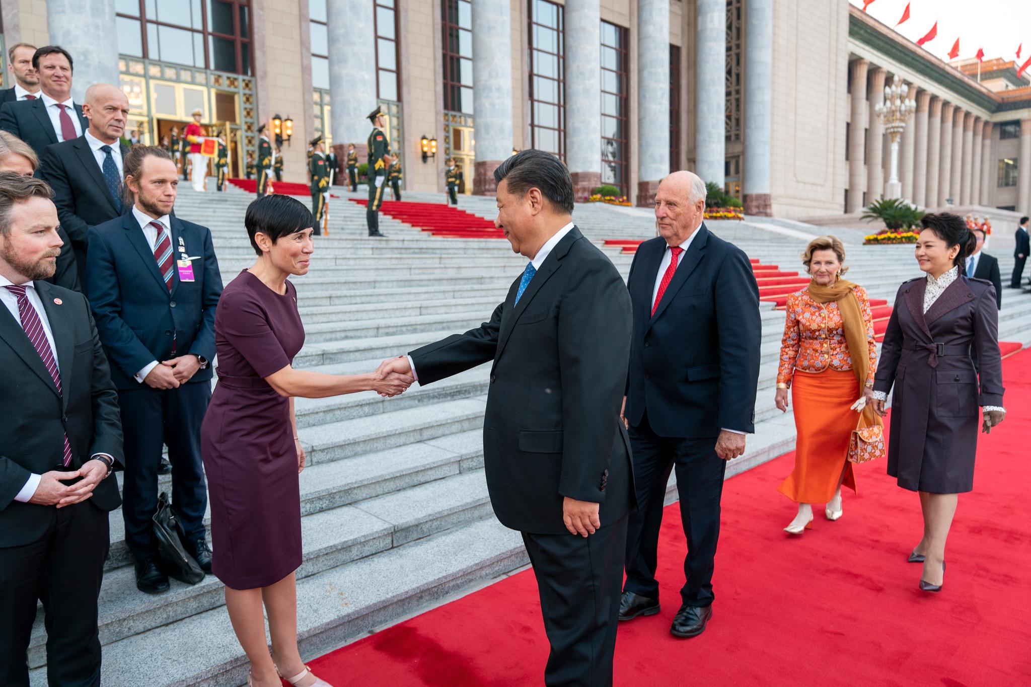 Utenriksminister Ine Eriksen Søreide møtte Xi Jinping, Kinas leder, under statsbesøket i oktober i fjor.