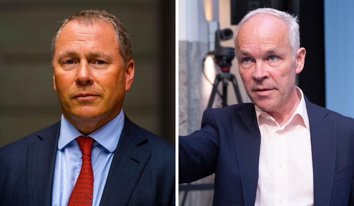 Påtroppende sjef for Oljefondet, Nicolai Tangen, og finansminister Jan Tore Sanner (H).