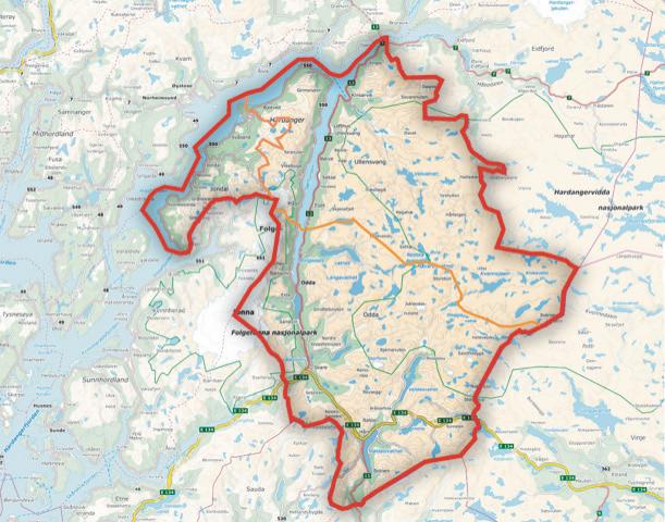 STOR: Nye Ullensvang kommune er den største kommunen sør for Trondheim.