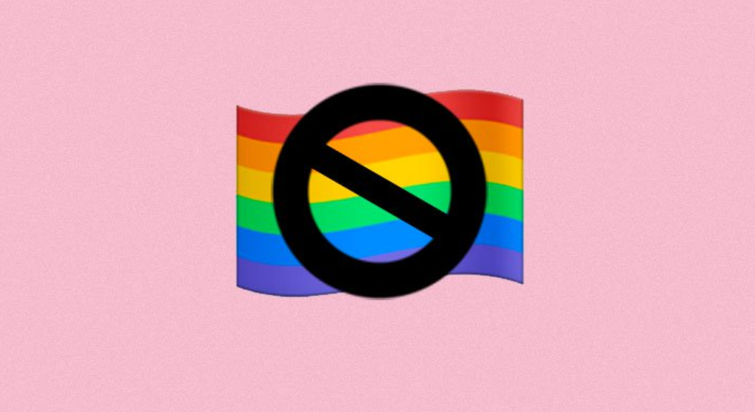Denne «emojien» har gjort mange sinte på Twitter. Bildet viser et forbudsskilt over et regnbueflagg.