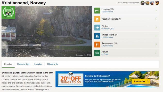 Det som står om Kristiansand på Tripadvisor kan vel umulig få turister til ønske seg hit? Tripadvisor er vel kanskje den mest brukte «turist-nettsiden».